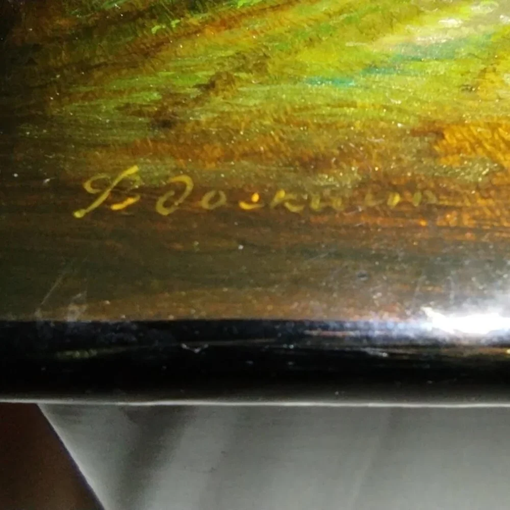 1987 Fedoskino Russian Lacquer Box The Peddler w/Gifts 6